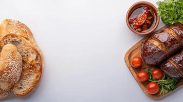 A plate with bread and vegetables on it photo