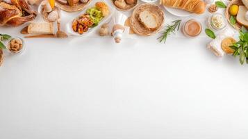 An image of a table with food and bread photo