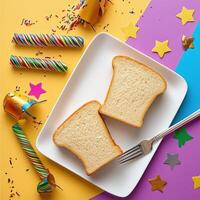 A plate with two slices of bread on it photo