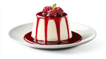 A dessert with raspberry sauce on top photo