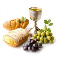 Bread, grapes and bread with a chalice photo