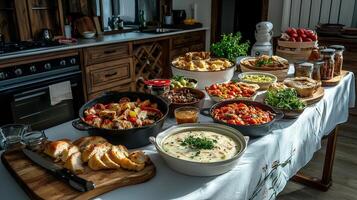 A table with many different foods on it photo
