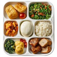 A white tray with food on it photo
