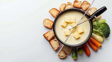 Fondue with cheese, bread and vegetables photo