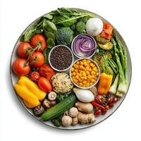 A plate with a variety of vegetables and fruits photo