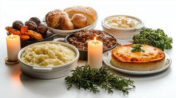 A variety of food including meat, potatoes, and vegetables photo