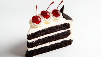 A piece of cake with white frosting and cherries photo