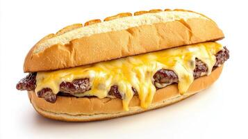 A cheeseburger with melted cheese on a white background photo
