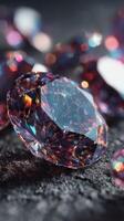 Sparkling gemstones scattered on a textured surface showcasing brilliant facets and colors photo
