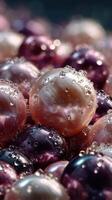 Pearlescent orbs glisten under soft light, surrounded by bubbles in an abstract display of color and texture photo