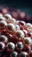 Close-up view of clustered pink and white pearls showcasing their luster and natural beauty photo