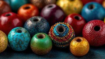 Colorful and intricately designed beads arranged together showcasing craftsmanship and artistry at a market photo