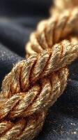 Textured golden rope intertwined on dark fabric in close-up view highlights craftsmanship and detail in artistry photo