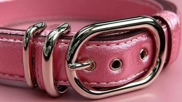 Stylish pink leather belt with shiny metal buckle, ideal for enhancing casual or formal outfits any time of day photo