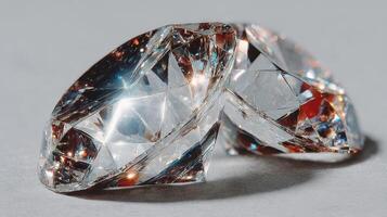 Shining cut diamonds reflecting light on a simple surface in a well-lit setting photo