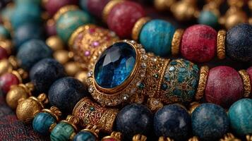 Colorful and ornate traditional jewelry showcases intricate design and craftsmanship photo