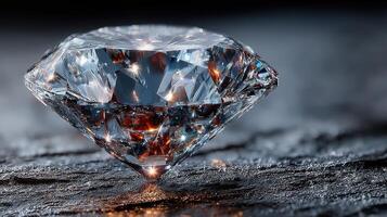 Shimmering diamond reflecting light on textured surface at close range showcasing brilliance photo