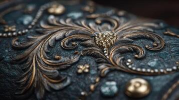 Intricate details of a handcrafted leather design showcasing floral patterns photo