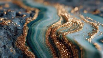 Colorful agate stone with golden details showcasing natural beauty and intricate patterns in a close-up view photo