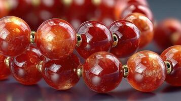Elegant red beads glistening under natural light showcasing intricate patterns and textures for jewelry making or collection photo