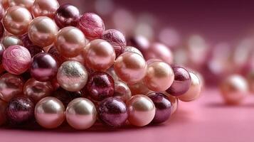 Colorful collection of pearls arranged artistically on a soft surface in a warm light setting photo