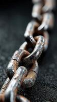 Rusty metal chain links glimmering in soft light on a dark surface photo