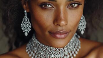 Jewelry showcase featuring a woman adorned with stunning silver accessories during an elegant event photo