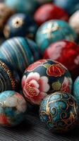 Decorative hand-painted orbs in vibrant colors and intricate designs showcase artistic craftsmanship and cultural heritage photo
