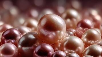 Collection of lustrous pearls showcasing shades of pink and cream in a close-up view with soft lighting photo
