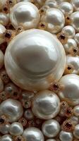 Elegant arrangement of white pearls with intricate gold details showcases luxury and sophistication in design photo