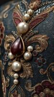 Intricate embroidery and jewels create a stunning textile design with elegance and cultural heritage photo