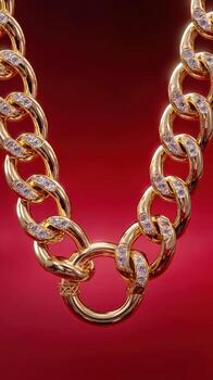 Exquisite gold chain with sparkling embellishments displayed on a rich, vibrant background photo
