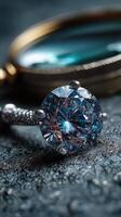 Stunning blue gemstone ring displayed on a textured surface with jewelry background lighting photo