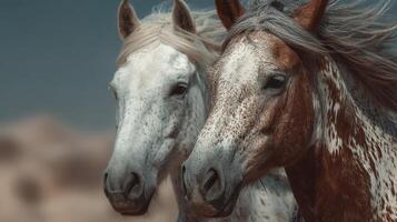 Majestic horses running freely in a serene landscape during a calm afternoon photo