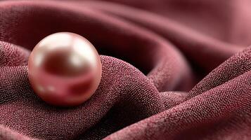Elegant pink pearl resting on soft burgundy fabric creating a luxurious still life composition photo