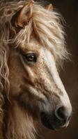 Majestic white horse with curly mane showcases beauty in close-up portrait photo