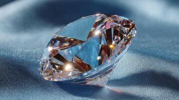 Beautiful cut diamond resting on soft fabric in elegant light showcasing brilliance and clarity photo