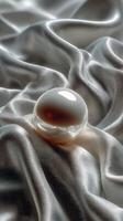 Elegant glass sphere resting on exquisite textured silk fabric under soft lighting creates a serene atmosphere photo