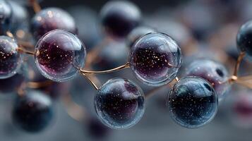 Colorful glass spheres connected by thin strands creating a mesmerizing artistic display in a creative studio setting photo