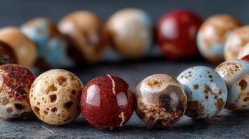 Colorful beaded bracelet made from natural stones displayed on a textured surface in natural light photo