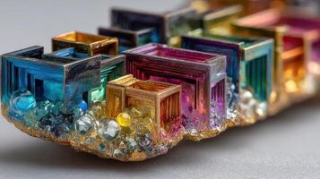 Colorful mineral specimen showcasing stunning crystal formations in intricate geometric shapes photo