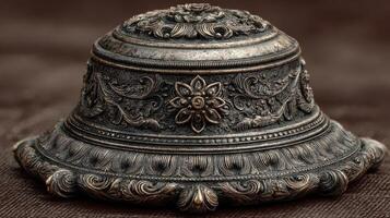 Ornate silver bowl with intricate floral designs displaying craftsmanship and historical significance in decoration photo