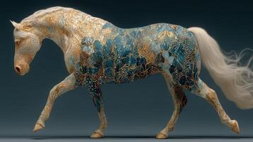 Majestic horse adorned with intricate floral patterns in a stunning artistic display photo