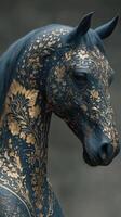 Intricate floral detailing on a horse showcases artistry and elegance in equine form photo