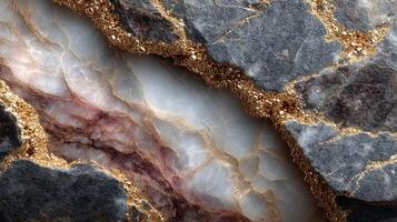 Intricate close-up view of polished marble showcasing elegant textures and shimmering patterns photo