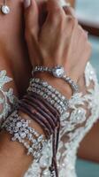 Elegant jewelry display on a woman's arm adorned with intricate designs during a special gathering photo