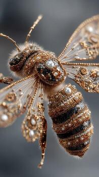 intrincado abeja diseño adornado con perlas y oro, exhibiendo meticuloso artesanía y arte en un elegante ajuste foto