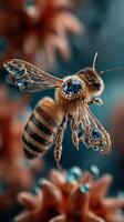 Detailed illustration of a golden bee adorned with gemstones among colorful flowers in a vibrant garden setting photo