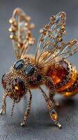 Intricately designed bee sculpture made with gemstones and metal wire showcasing craftsmanship photo