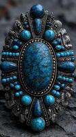 Turquoise silver jewelry piece showcasing intricate design and texture captured in natural light photo